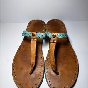 UGG Leather Sandals - Tan and Light Blue